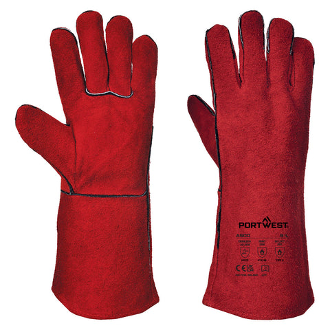 Portwest A500RER Welders 210 Split Leather Red Gauntlet - Red - R