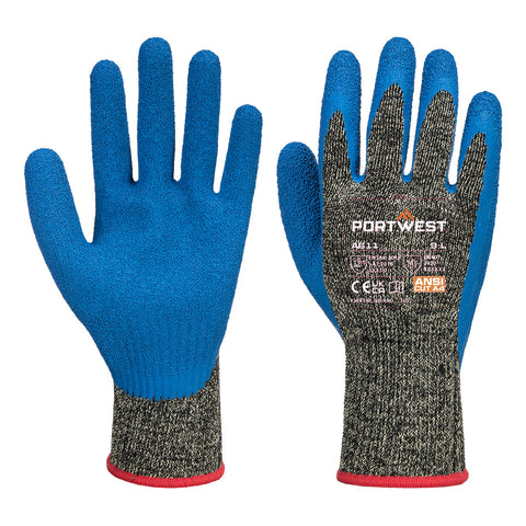Portwest A611K4R Aramid HR Cut Latex Glove A4 - Black/Blue - R