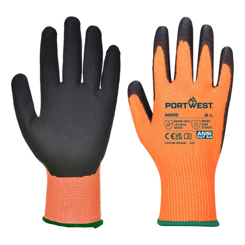 Portwest A625O8R Cut D13 PU Viz-Tex Glove A4 - Orange/Black - R
