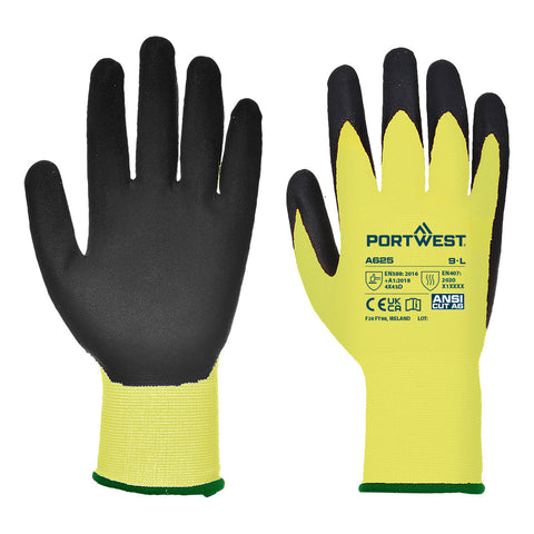 Portwest A625Y8R Cut D13 PU Viz-Tex Glove A4 - Yellow/Black - R