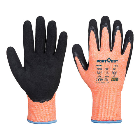 Portwest A646O8R Cut D13 Nitrile Viz-Tex Cold Glove A4 - Orange/Black - R