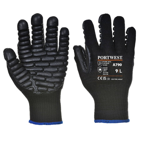 Portwest A790BKR Anti-Vibration 10 Rubber Chloroprene Glove - Black - R