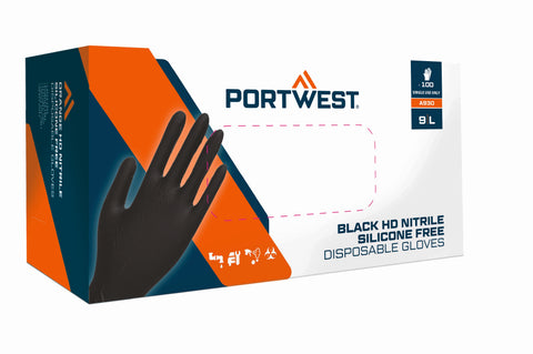 Portwest A930BKR Portwest Orange HD Disposable Gloves - Black - R