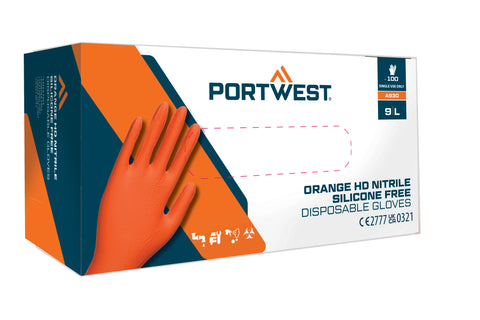 Portwest A930ORR Portwest Orange HD Disposable Gloves - Orange - R