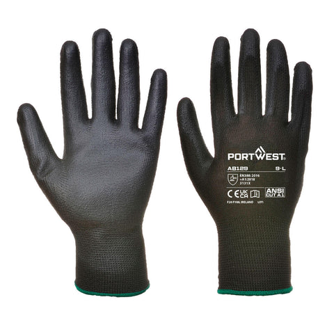 Portwest AB129K8R Grip 13 PU Palm Essential Full Box (288 Pairs) - Black - R