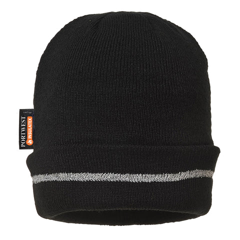 Portwest B023BK Reflective Trim Knit Hat Insulatex Lined - Black - R