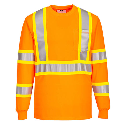 Portwest CA111ORR Hi-Vis X Back Contrast Tape T-Shirt L/S - Orange - R