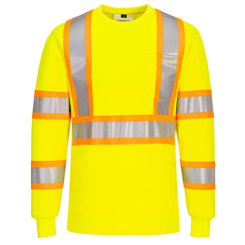 Portwest CA111YER Hi-Vis X Back Contrast Tape T-Shirt L/S - Yellow - R