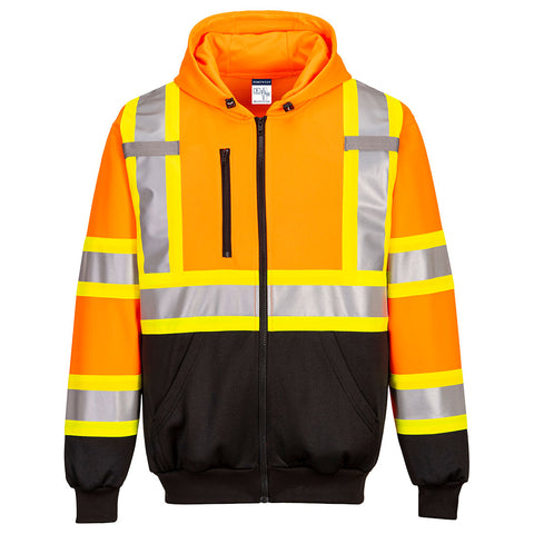 Portwest CA170ORR Hi-Vis X Back Contrast Tape Zipped Hoodie - Orange - R