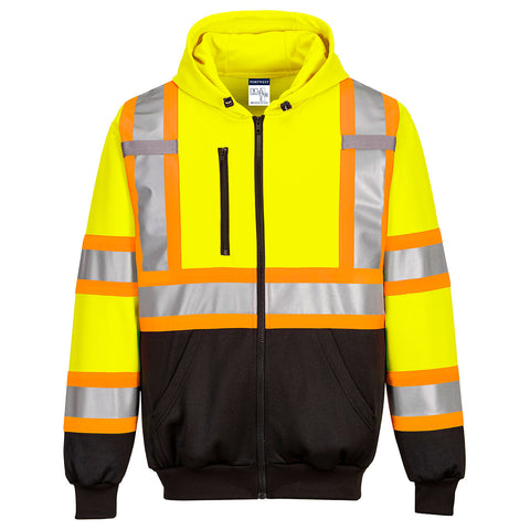 Portwest CA170YER Hi-Vis X Back Contrast Tape Zipped Hoodie - Yellow - R