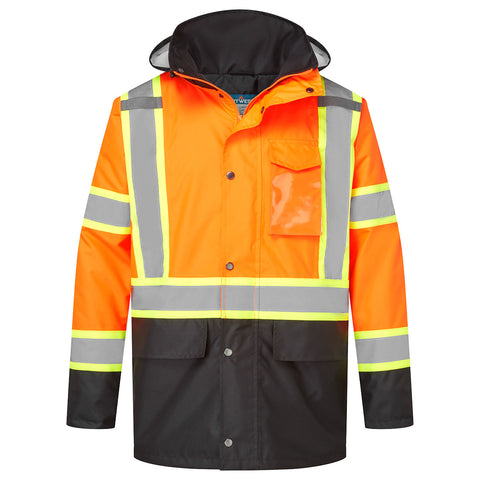 Portwest CA369OBR Hi-Vis X Back Contrast Winter Traffic Jacket - Orange/Black - R