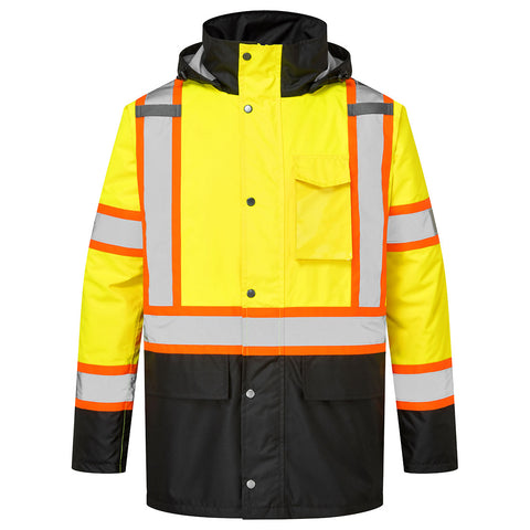 Portwest CA369YBR Hi-Vis X Back Contrast Winter Traffic Jacket - Yellow/Black - R