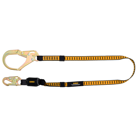 DFP Safety DXFP611110 DEWALT 6 Ft. Lanyard, Single, External Absorber, with Steel Snap Hooks on D-Ring End and Steel Rebar Hook on Anchor End