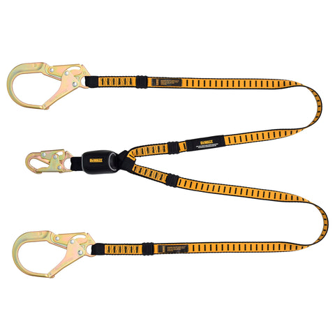 DFP Safety DXFP611130 DEWALT 6 Ft. Lanyard, Twin, External Absorber, with Steel Snap Hooks on D-Ring End and Steel Rebar Hook on Anchor End