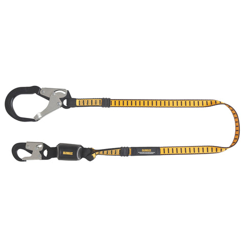 DFP Safety DXFP611510 DEWALT 6 Ft. Lanyard, Single, External Absorber, with Aluminum Snap Hooks on D-Ring End and Aluminum Rebar Hook on Anchor End