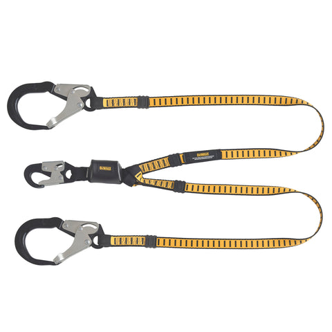 DFP Safety DXFP611530 DEWALT 6 Ft. Lanyard, Twin, External Absorber, with Aluminum Snap Hooks on D-Ring End and Aluminum Rebar Hook on Anchor End