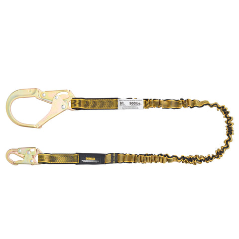 DFP Safety DXFP612110 DEWALT 6 Ft. Lanyard, Single, Internal Absorber Lanyard with Steel Snap Hook on D-Ring End and Steel Rebar Hook on Anchor End.