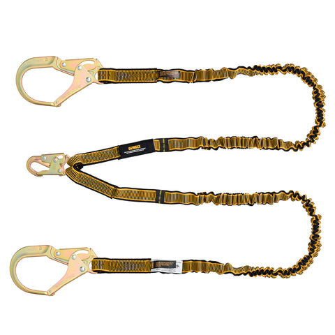 DFP Safety DXFP612130 DEWALT 6 Ft. Lanyard, Twin, Internal Absorber Lanyard, With Steel Snap Hook on D-Ring End and Steel Rebar Hooks on Anchor End.