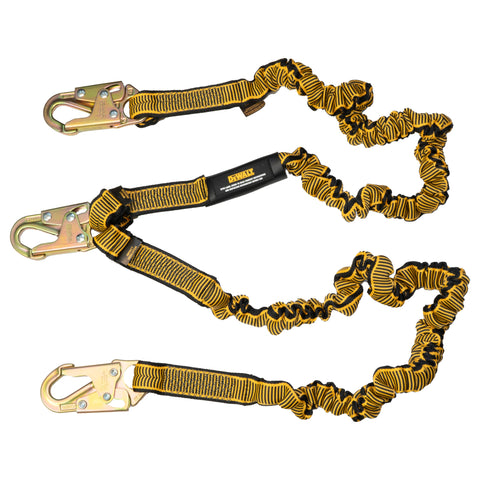 DFP Safety DXFP613120 DEWALT 6 Ft. Lanyard, Twin, Internal Absorber, 4' to 6' Stretch Lanyard with Steel Snap Hooks on Both Ends