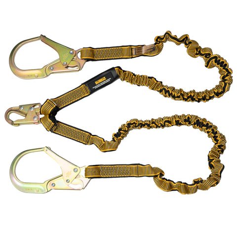 DFP Safety DXFP613130 DEWALT 6 Ft. Lanyard, Twin, Internal Absorber, 4' to 6' Stretch Lanyard with Steel Snap Hook on D-Ring End and Steel Rebar Hooks on Anchor End.