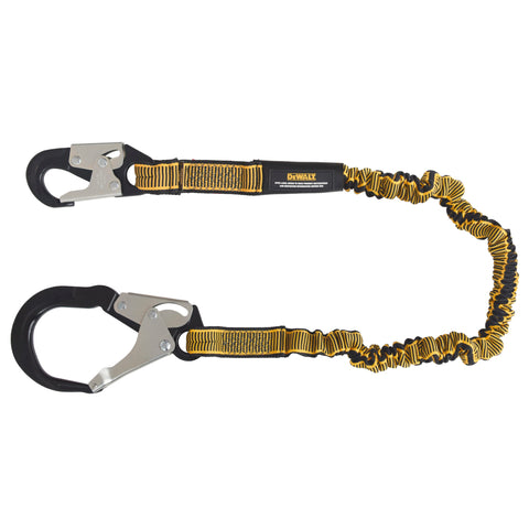 DFP Safety DXFP613510 DEWALT 6 Ft. Lanyard, Single, Internal Absorber, 4' to 6' Stretch Lanyard with Aluminum Snap Hook on D-Ring End and Aluminum Rebar Hook on Anchor End.