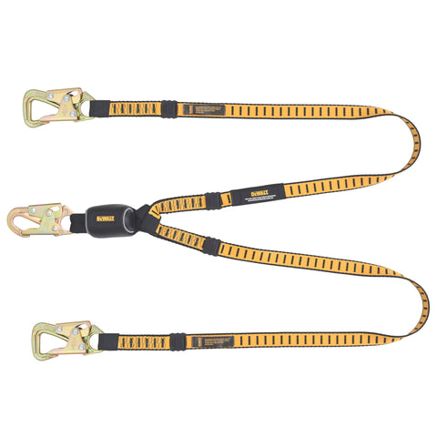 DFP Safety DXFP615120 DEWALT 6 Ft. Lanyard,, Twin, External Absorber, Tie-Back, Steel Snap Hooks All Ends