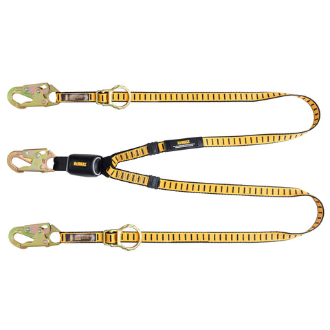 DFP Safety DXFP615121 DEWALT 6 Ft. Lanyard, TWIN, External Absorber, Tie-Back to D-Ring, Adjustable, Steel Snap Hooks All Ends