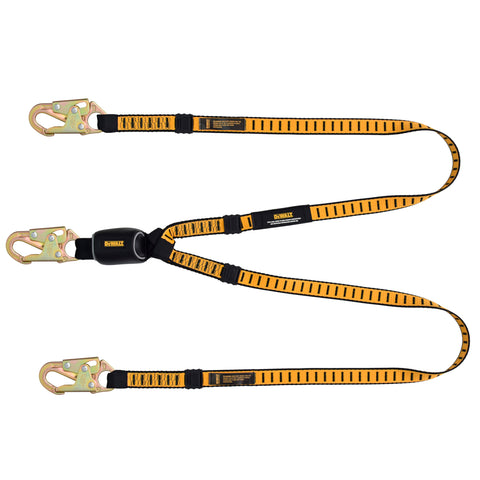 DFP Safety DXFP621130 DEWALT 6 Ft. Lanyard, Twin, External Absorber, 12-Ft Freefall Lanyard with Steel Snap Hooks on Both Ends