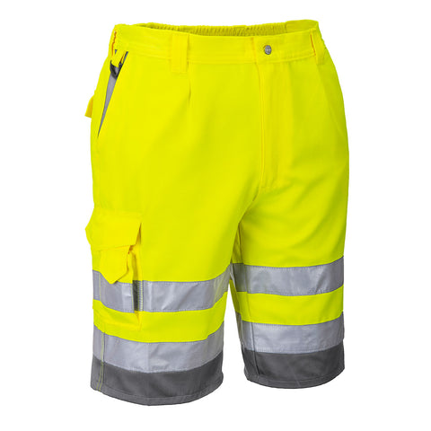Portwest E043YGY Hi-Vis Contrast Shorts - Yellow/Gray