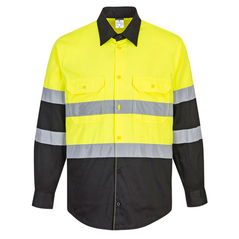 Portwest E066YBR Hi-Vis Contrast Shirt L/S - Yellow/Black - R