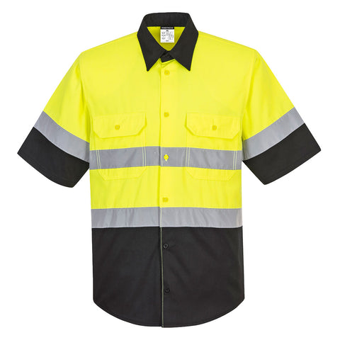 Portwest E067YBR Hi-Vis Contrast Shirt S/S - Yellow/Black - R