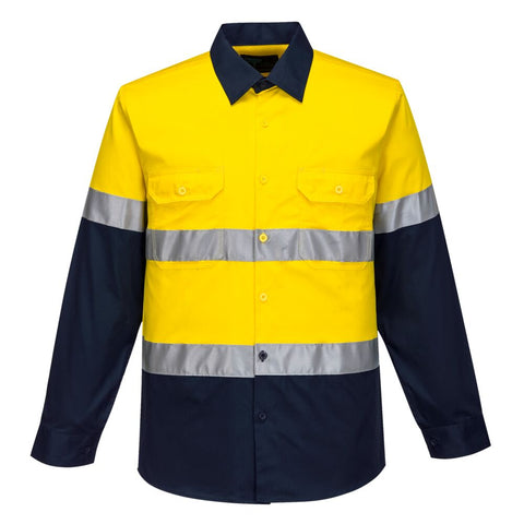 Portwest F145YNR Iona Enhanced Cotton Shirt L/S - Yellow/Navy - R