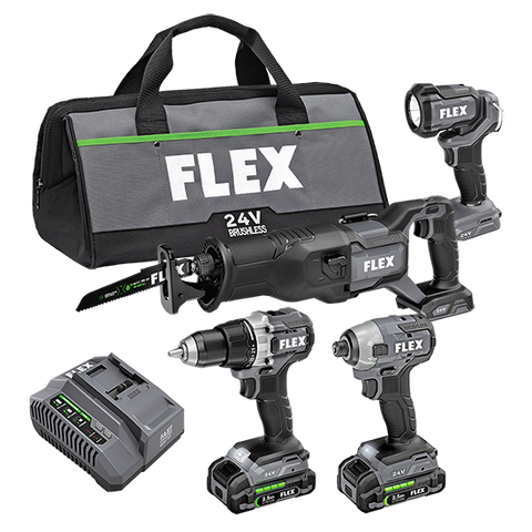 FLEX FXM401-2A 4-Tool Brushless Power Tool Combo Kit with Soft Case