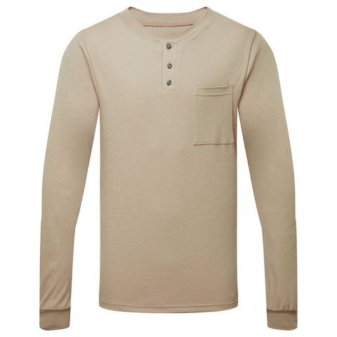 Portwest IFP660KHT Frontline 6.9oz Henley Long Sleeve T-Shirt - Khaki Tall - T