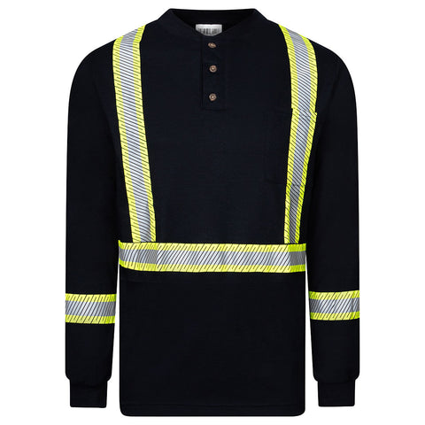 Portwest IFS662NAT Frontline 6.9oz Henley Long Sleeve Segmented T-Shirt - Navy Tall - T
