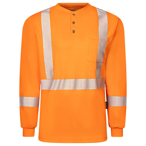 Portwest IFS662ORT Frontline 6.9oz Henley Long Sleeve Segmented T-Shirt - Orange Tall - T