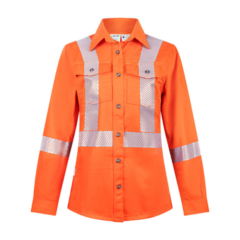 Portwest IUS471ORR Women's Ultrasoft 7oz Deluxe Segmented Striped Work Shirt - Orange - R