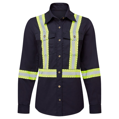 Portwest IUS673NAR Women's Ultrasoft 7oz Deluxe Segmented Striped Work shirt - Navy - R