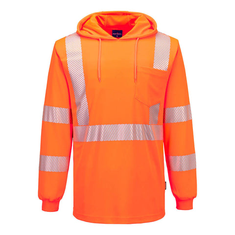Portwest L042ORR Hi-Vis Lightweight Hooded T-Shirt L/S - Orange - R