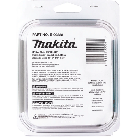 Makita E-00228 14" Saw Chain, 3/8” LP, .043”, 52, Low Kickback