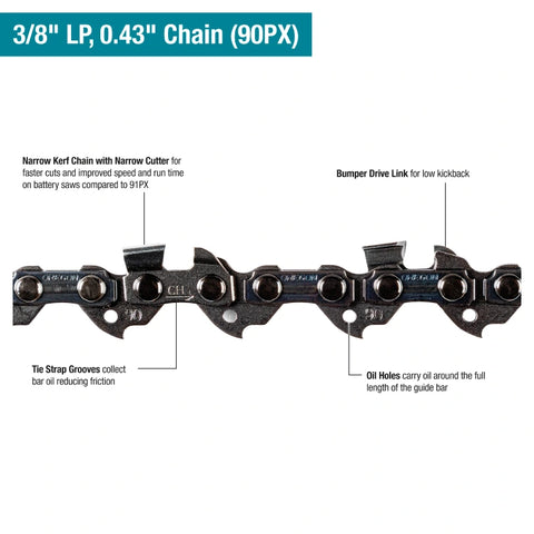 Makita E-00240 16" Saw Chain, 3/8” LP, .043”, 56, Low Kickback