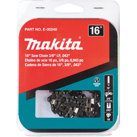 Makita E-00240 16" Saw Chain, 3/8” LP, .043”, 56, Low Kickback