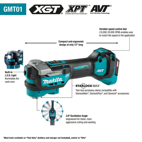 Makita GMT01Z 40V max XGT® Brushless Cordless StarlockMax® Oscillating Multi-Tool (Tool Only)