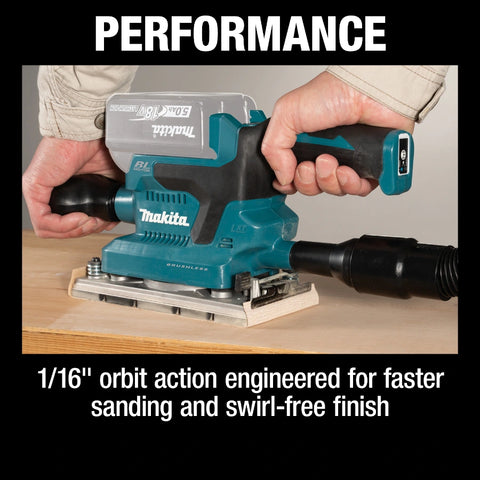 Makita XOB03Z 18V LXT® Lithium-Ion Brushless Cordless 1/3 Sheet Finishing Sander, AWS Capable, Tool Only