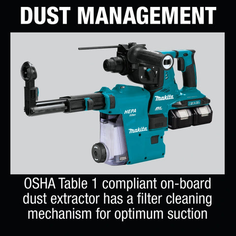 Makita XRH10PTW 36V (18V X2) LXT® Brushless 1-1/8" SDS-PLUS AVT® Rotary Hammer Kit, w/ HEPA Dust Extractor, AFT®, AWS® Capable, dual port charger, bag (5.0Ah)