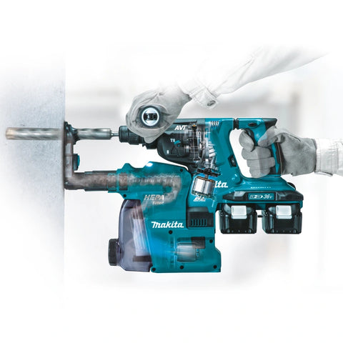 Makita XRH10PTW 36V (18V X2) LXT® Brushless 1-1/8" SDS-PLUS AVT® Rotary Hammer Kit, w/ HEPA Dust Extractor, AFT®, AWS® Capable, dual port charger, bag (5.0Ah)