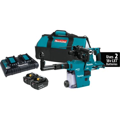 Makita XRH10PTW 36V (18V X2) LXT® Brushless 1-1/8" SDS-PLUS AVT® Rotary Hammer Kit, w/ HEPA Dust Extractor, AFT®, AWS® Capable, dual port charger, bag (5.0Ah)
