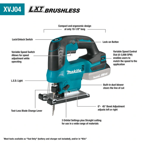 Makita XVJ04Z 18V LXT® Lithium‑Ion Brushless Cordless Jig Saw (Tool Only)