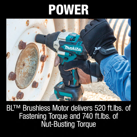 Makita XWT18Z 18V LXT® Brushless 4-Speed Mid-Torque 1/2" Sq. Drive Impact Wrench w/ Detent Anvil, (Tool Only)
