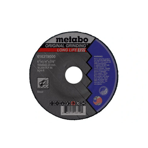 Metabo 616307000 LongLife Original Grinding Wheel 4-1/2" x 1/4" X 7/8" - Type 27 - A24R